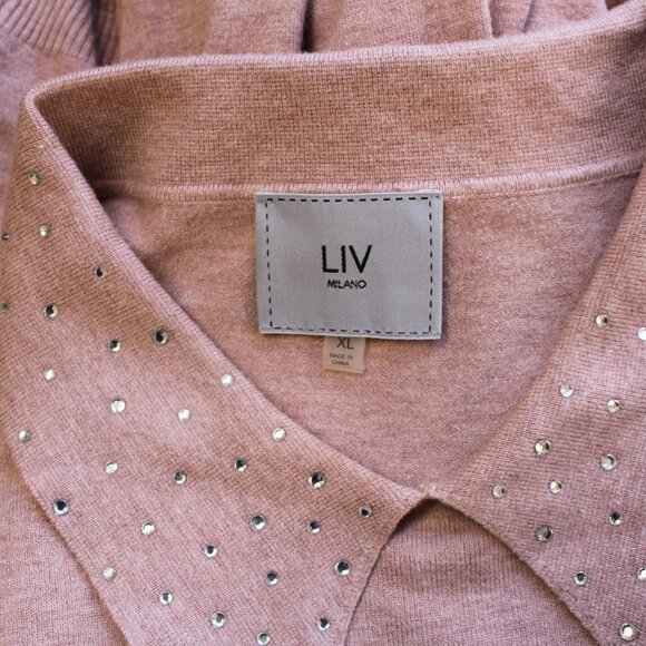 LIV milano sweater xl Dusty Pink rhinestone peter pan collar - Picture 4 of 5